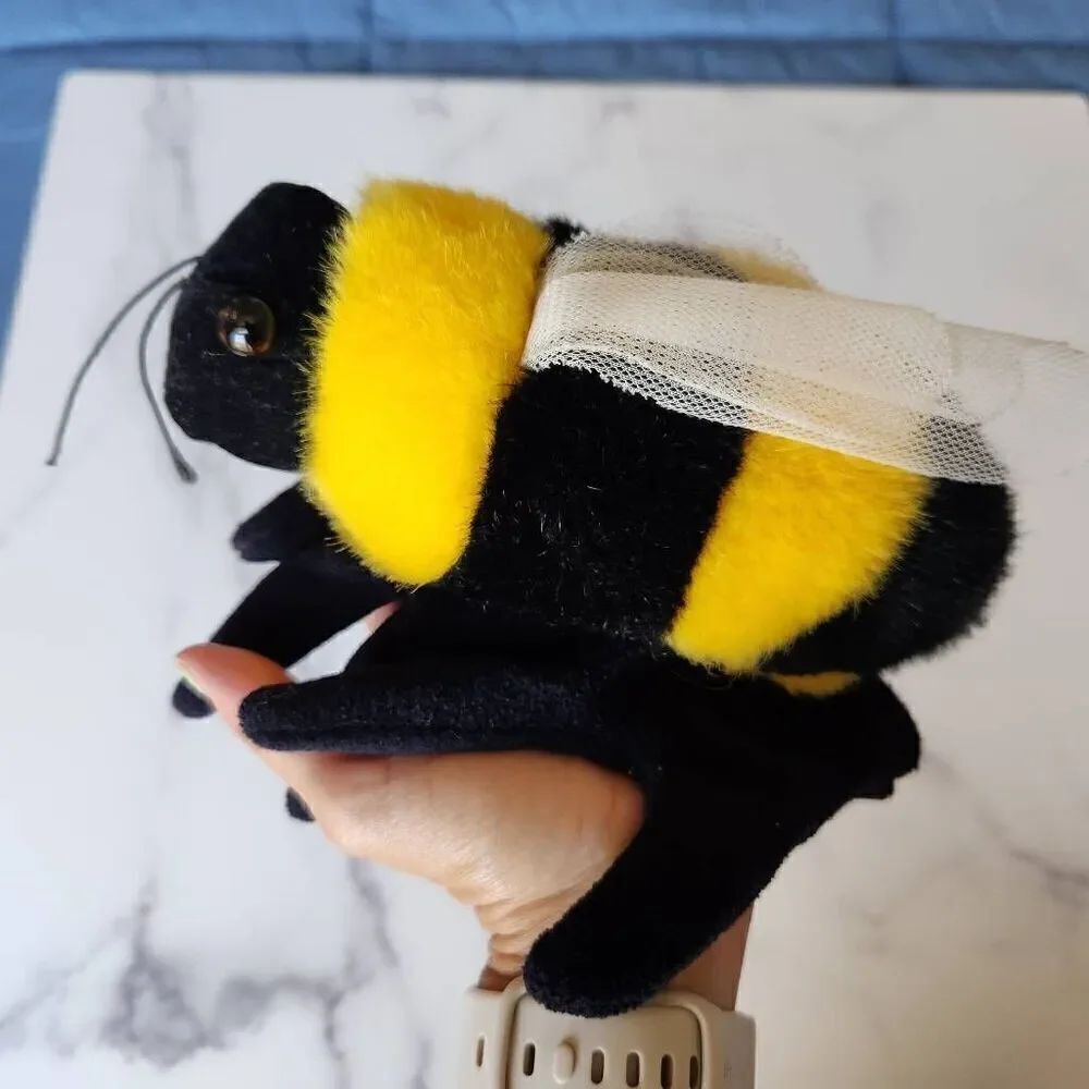 Folkman bumblebee hand puppet black yellow flying insect plush toy